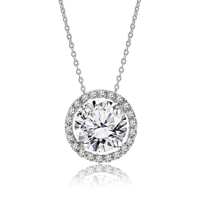 JeenMata Collar con Colgante de Halo de Moissanita de Talla Redonda de 1 Quilate y Piedra Natal de Abril Solitario, Oro Blanco de 18 K sobre Plata, para Adultos y Mujeres