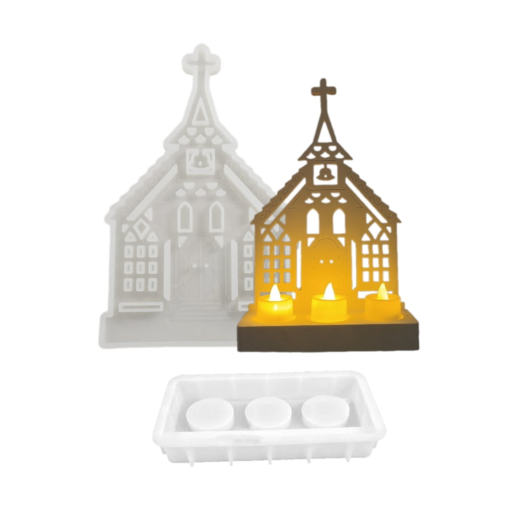Church Shaped Candlestick Mold Silicone Candle Holder Mould Easy to Demold Candle Base Moulds Gypsum Home Ornaments Mold