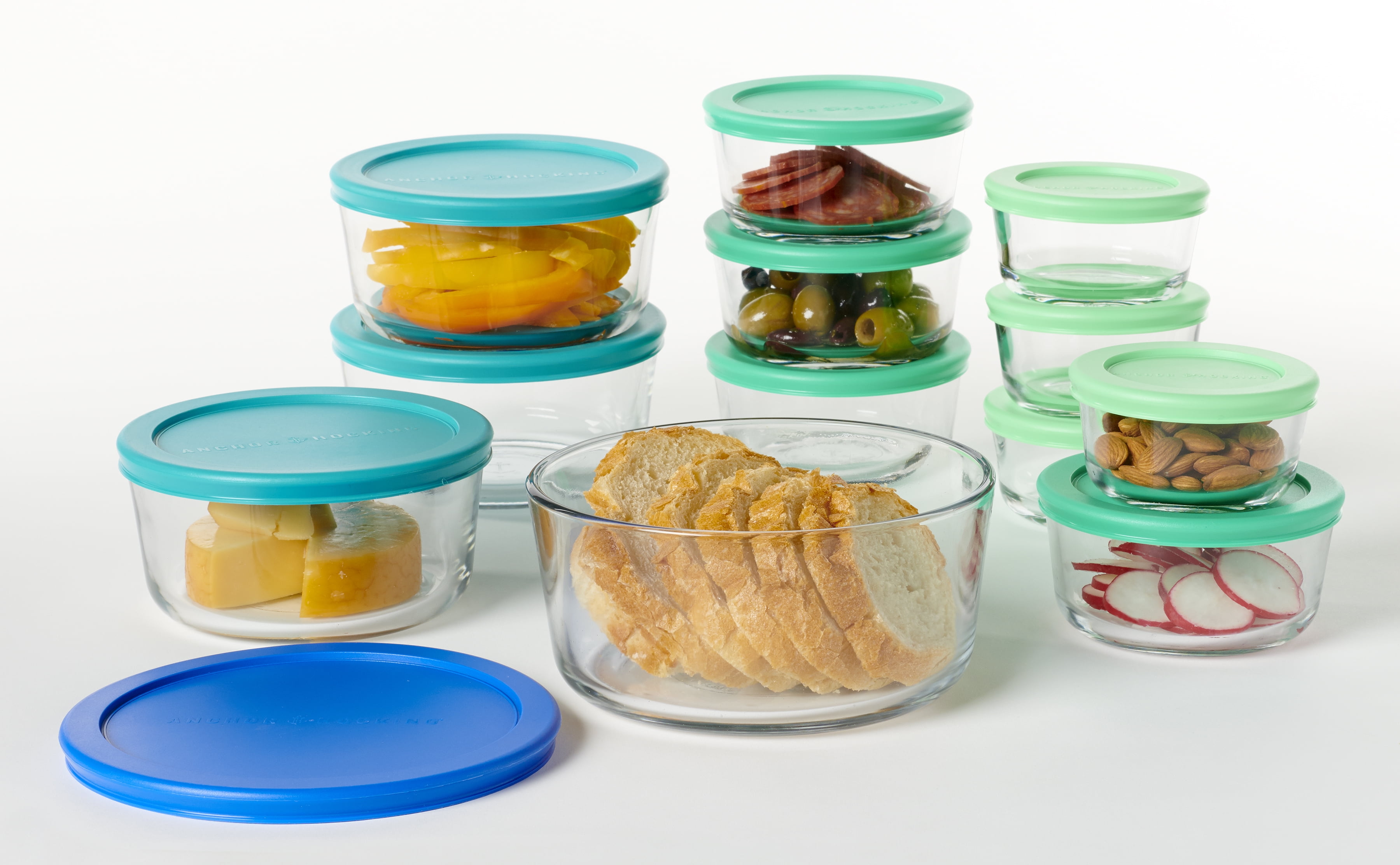  Anchor Hocking SnugFit 26 Piece Glass Food Storage Containers  with Lids, Mixed Blue: Home & Kitchen