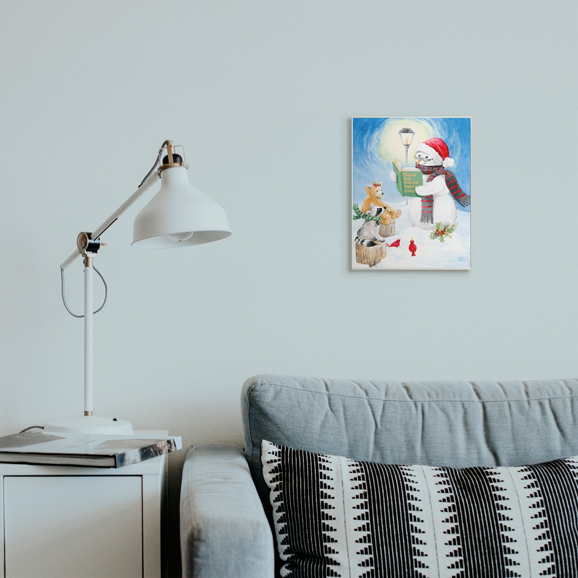Stupell Industries Christmas Snowman Reading Winter Holiday Animals Holiday Painting Wall Plaque Art Print Wall Art, 10 x 15