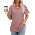 thumbnail image 1 of Tops OFEEFAN de verano holgados con cuello en V y dobladillo curvo para mujer, 1 of 6