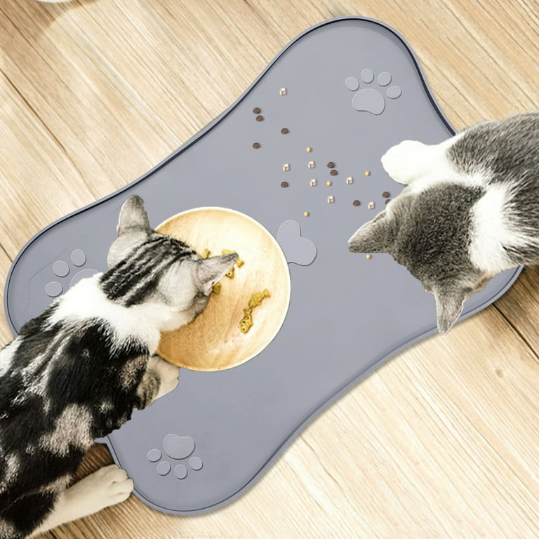 Cat Food Mat, Silicone Pet Feeding Mat Non Slip Waterproof Dog Bowl Mat  Stop Food Spills Water Messes Out