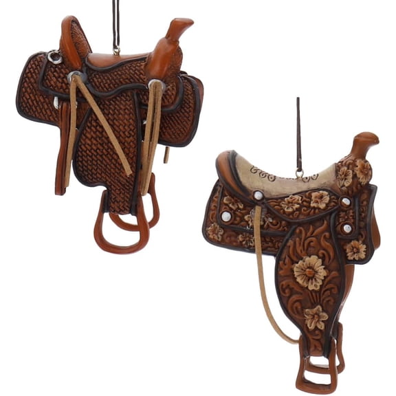 Kurt Adler 4-Inch Set of 2 Brown and Black Western Saddle Christmas Ornaments