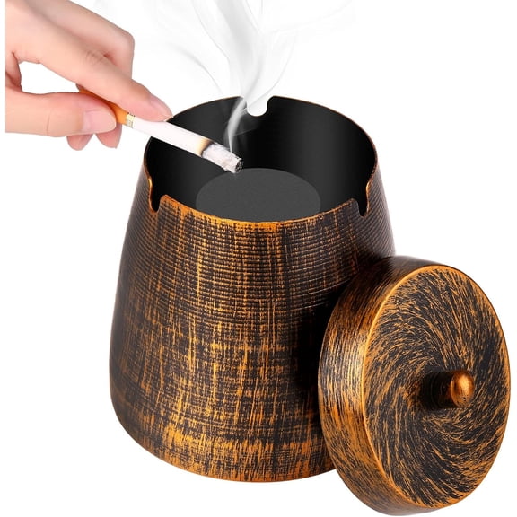 Outdoor Ashtrays with Lid, Iron Ashtray Smokeless Windproof Standing Metal Covers Cigarette Butt Can Odorless