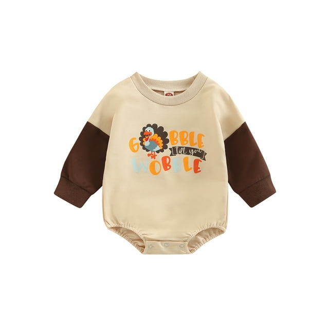 Faithtur Barboteuse de l'Action de Grâce pour Bébés Garçons Filles, Manches Longues Col Rond Imprimé Dinde