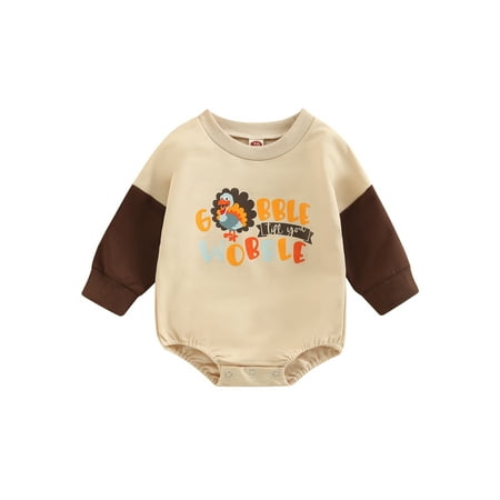 

Baby Boys Girls Thanksgiving Days Romper Long Sleeve Crew Neck Letters Turkey Print Bodysuit Jumpsuits Outfits