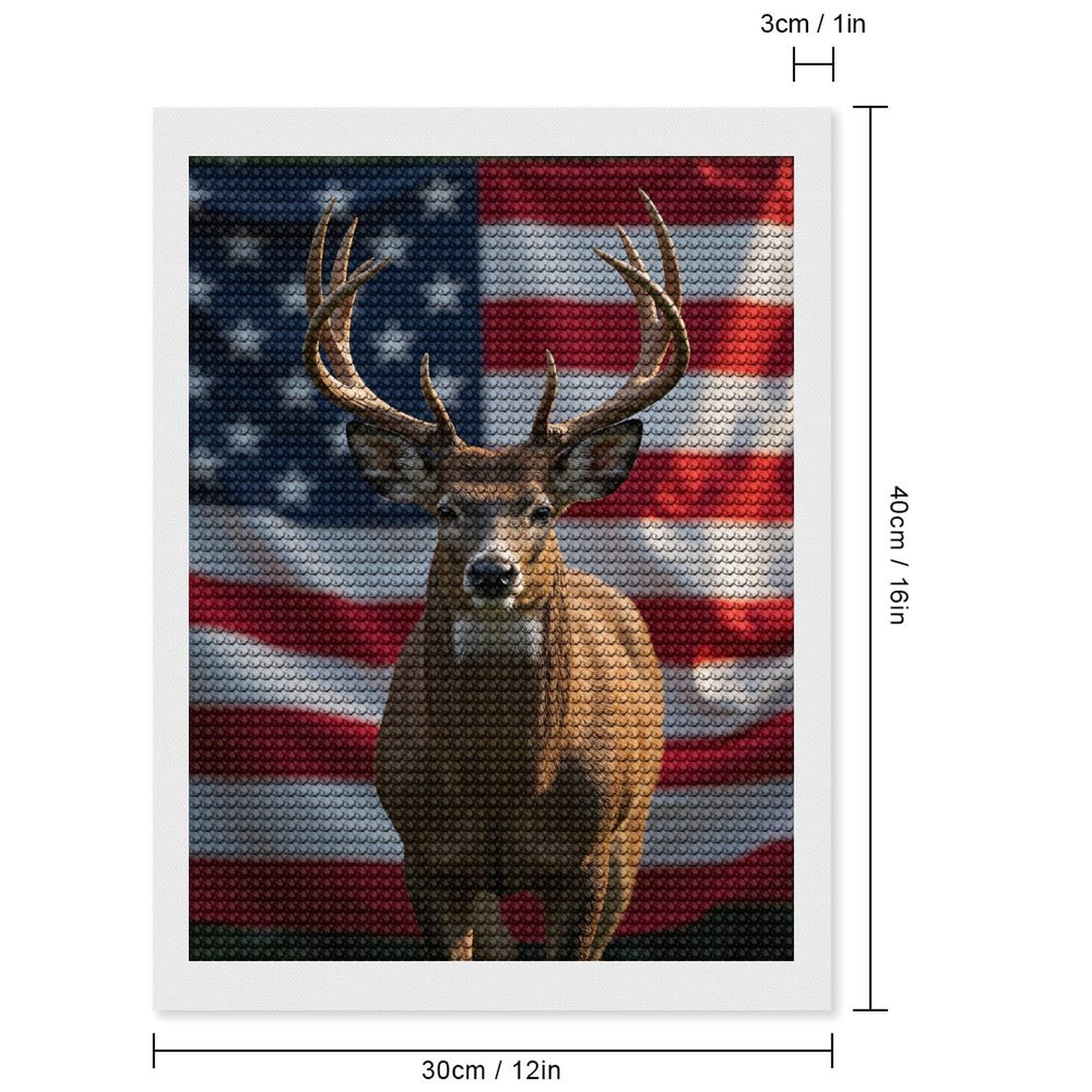 Diamond Art Kits for Adults, Deer American Flag Background Wildlife 5D Diamond Painting Kits for Adults Beginners, DIY Full Drill Diamond Painting, Gem Art and Crafts 12x16