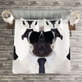 thumbnail image 3 of Ambesonne Pug Quilted Bedspread Set 3 Pcs, Looking Dog Glasses, King Size, Black White, 3 of 3