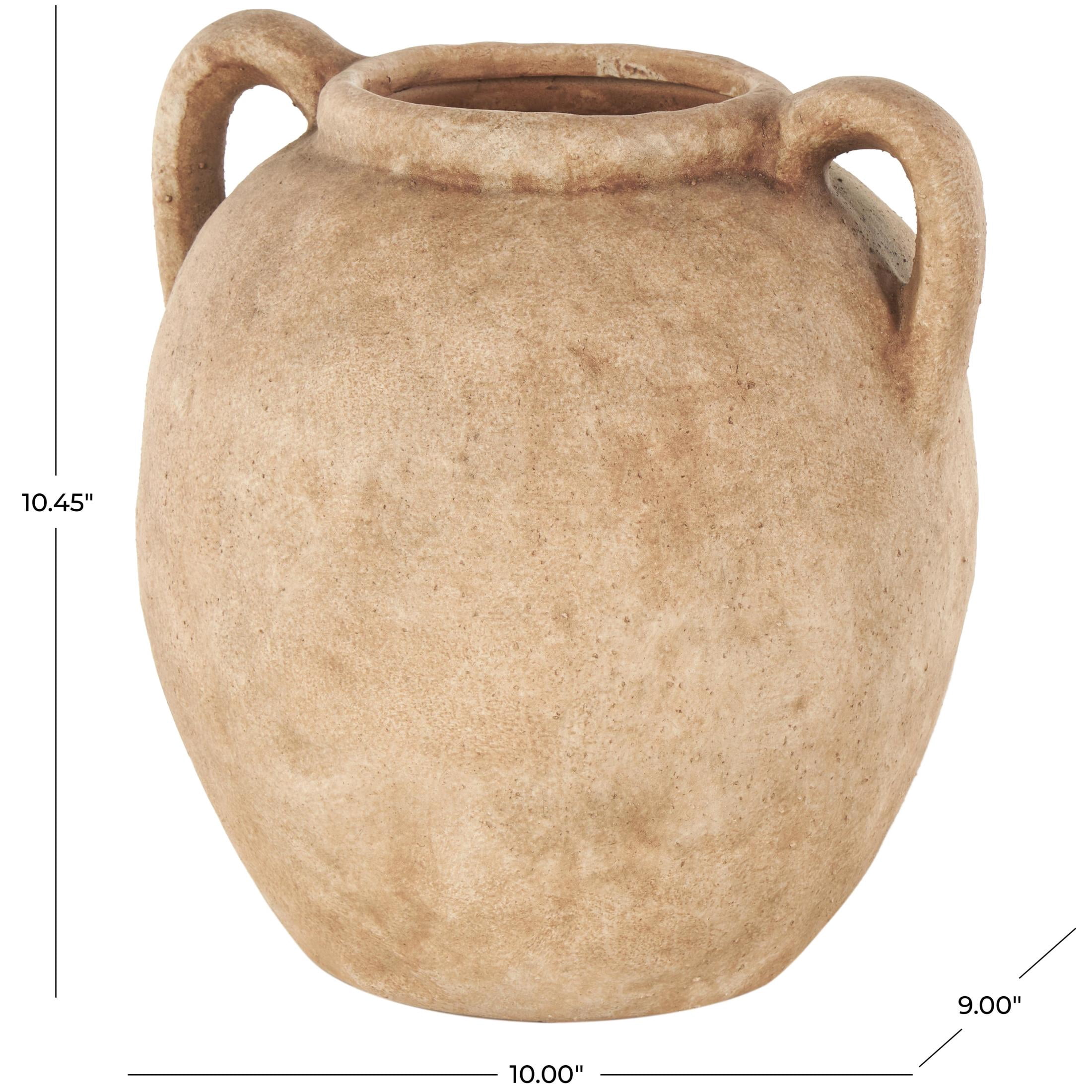 DecMode 10" Antique Style Textured Copper Ceramic Vase with Handles
