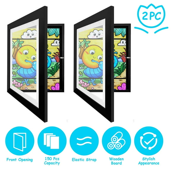 Moclever Kids Art Frame 18.11x13.77in Front Opening Wooden Frame Artwork Display Storage Frame A3 Picture Frame Wall Display for Photo Art Projects Picture Children Drawing 2 Pack, Black