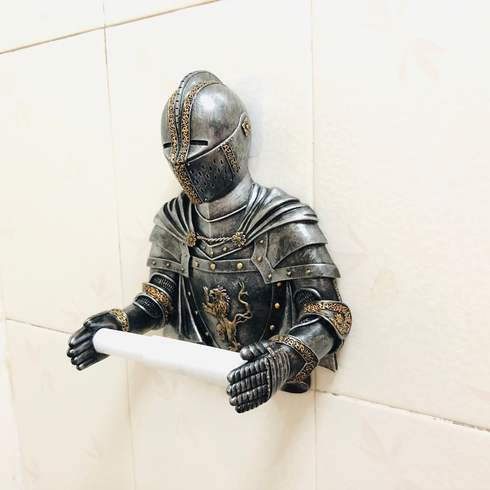 Wall Toilet Paper Holders Medieval Statue Knight Toilet Paper Dispenser Vintage Roll Paper Stand for Bathroom Toilet