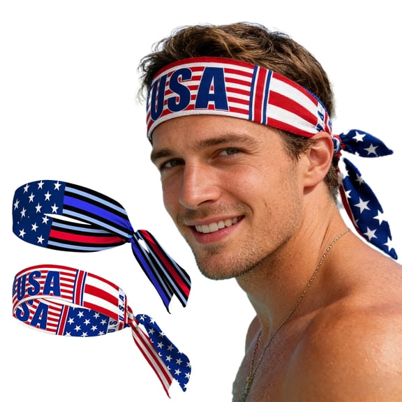 4th of July Patriotic American Flag Headband, High Elastic Sweat-Wicking Absorbent Sweatband, for Men Women Running Yoga Gym Workout Sports Outdoor, A