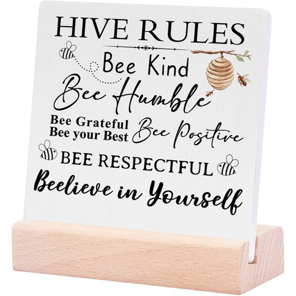 Ceramic Sign 4x4Inch Inspirational Bee Decor Bee Desk Decor For Tiered Tray Table Shelf Rustic Country Wooden Square Sign Decor Summer Decorations For Home Nursery Farmhouse Bedroom Gift For Women