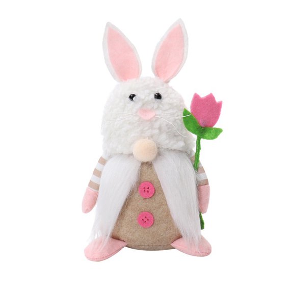 Trayknick Easter Bunny Plush Doll Rabbit Ears Flower/Carrot Cute Gift Happy Easter Desktop Faceless Gnome Stuffed Ornament Party Supplies