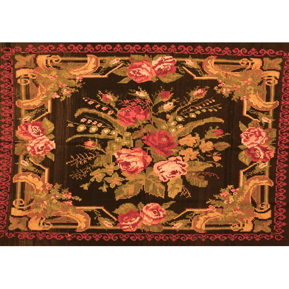 Ahgly Company Indoor Rectangle Medallion Orange French Area Rugs, 8' x 12'