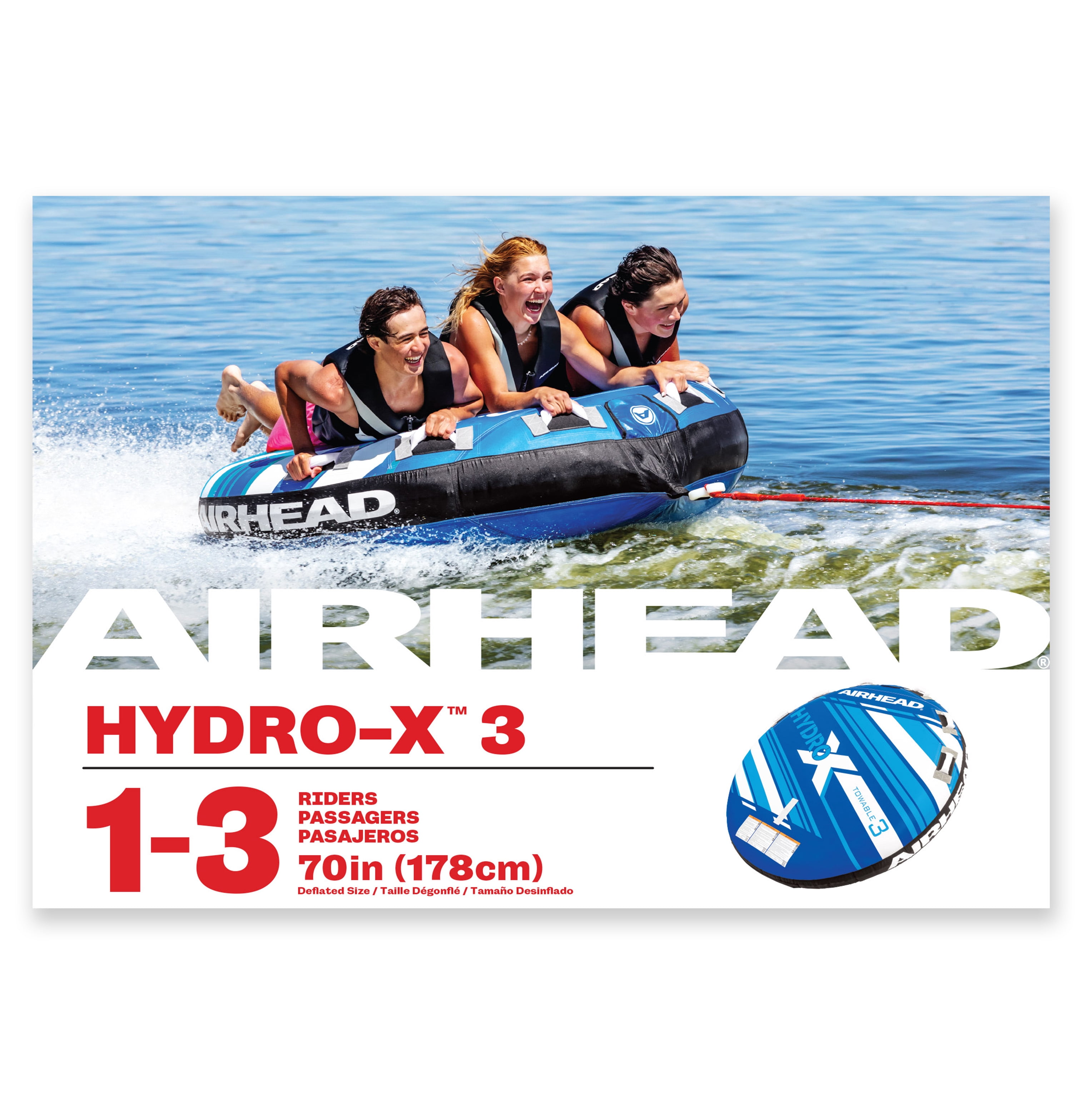 Airhead Hydro-X 3 Person Nylon Towable Tube, Max Weight 510 lbs