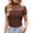 Coffee, variant on Trendfront Womens Summer 2026 High Neck Short Sleeve Tops Solid Color Plain Sheer Style Tees Y2K Fashion Apparel Wear T-Shirts