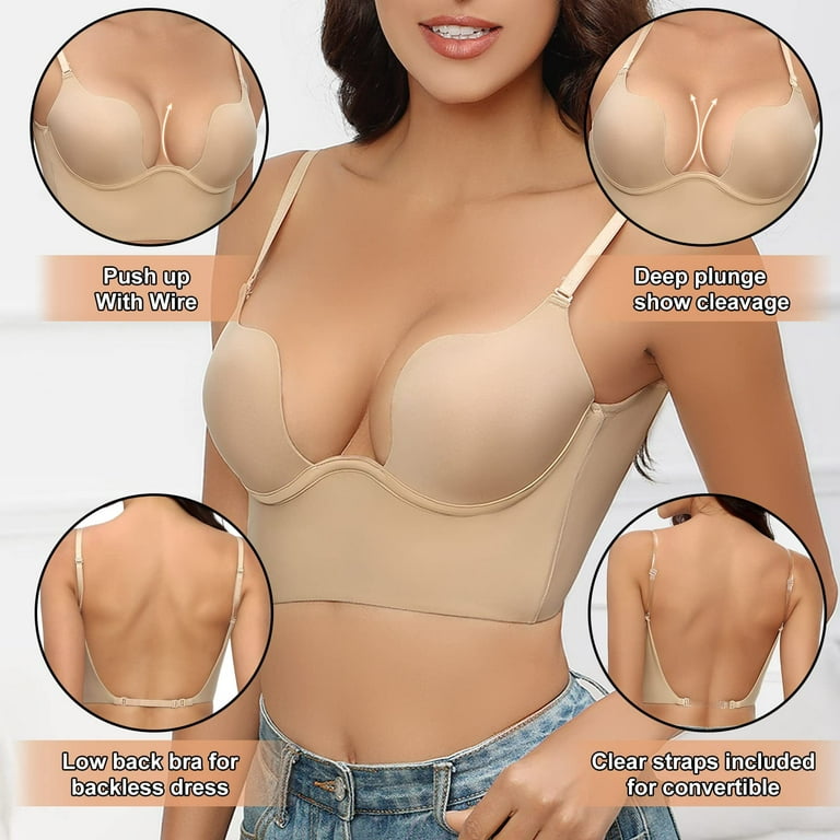 Baycosin Women's Deep U Bra Multiway Plunge Push-Up Underwear with