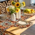 thumbnail image 4 of Burnt Orange Green Round 13 Inch Placemats Set of 6, Vintage Abstract Flowers HeatResistant Non Slip Place Mats for Dining Table, Wipeable Braided Kitchen Table Mats for Housewarming, 4 of 9