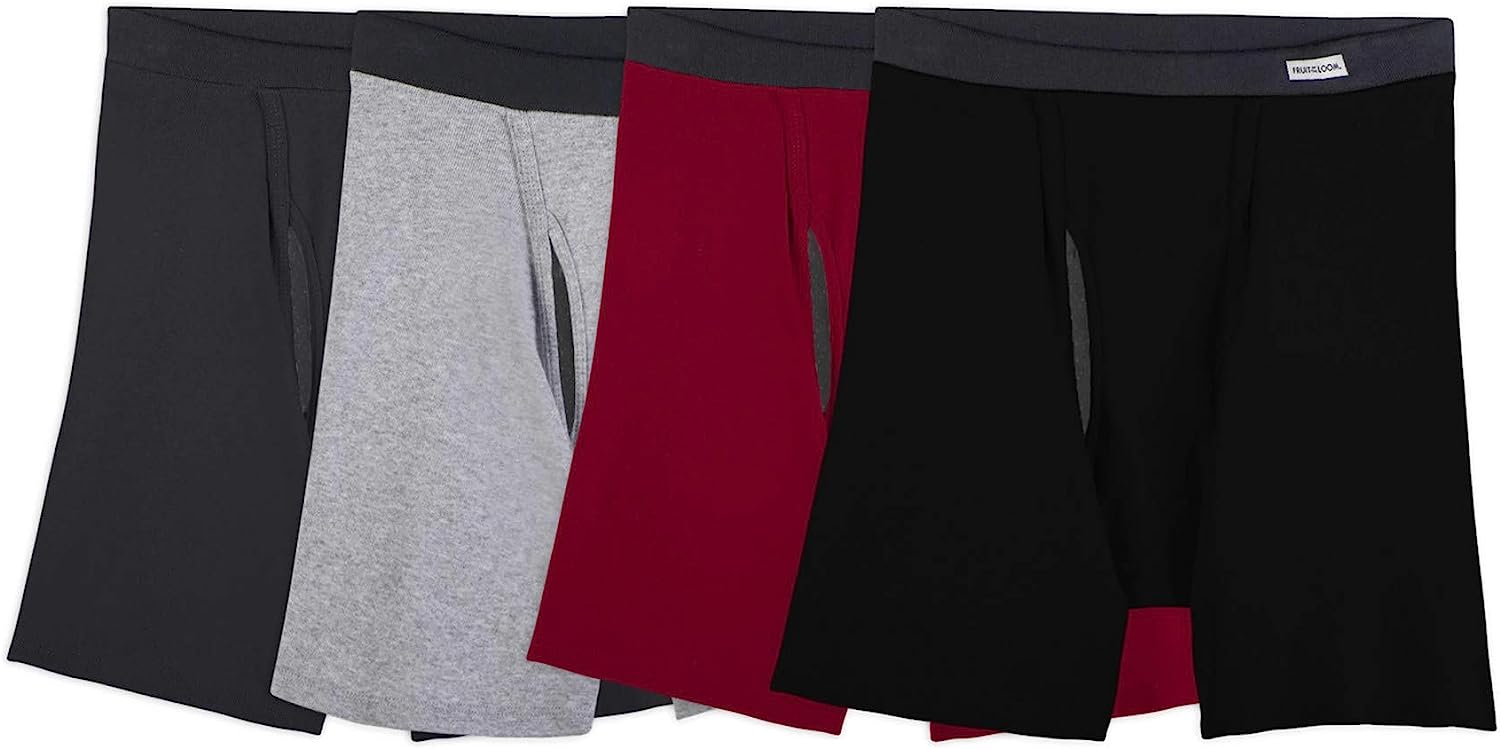 Fruit Of The Loom Big Men's Soft Covered Waistband Boxer Briefs – 3XL – 4 Or 8 Pack – 100% Cotton, Multicolor