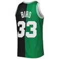 thumbnail image 3 of Men's Mitchell & Ness Larry Bird Black/Kelly Green Boston Celtics Hardwood Classics 1985/86 Split Swingman Jersey, 3 of 4