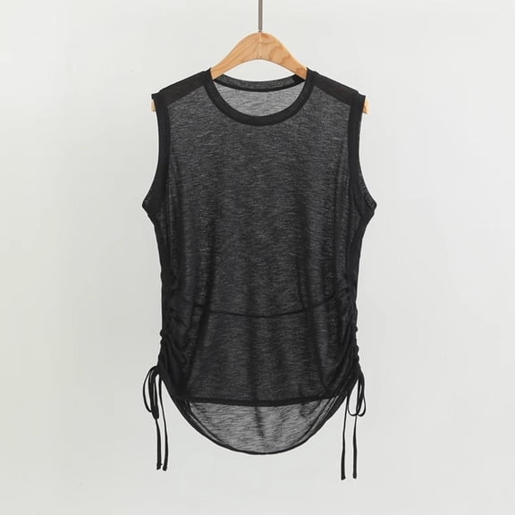 Dolkfu Athletic Women Tops Crew Neck Sleeveless Tank Tops Runched Yoga Shirts for Women L