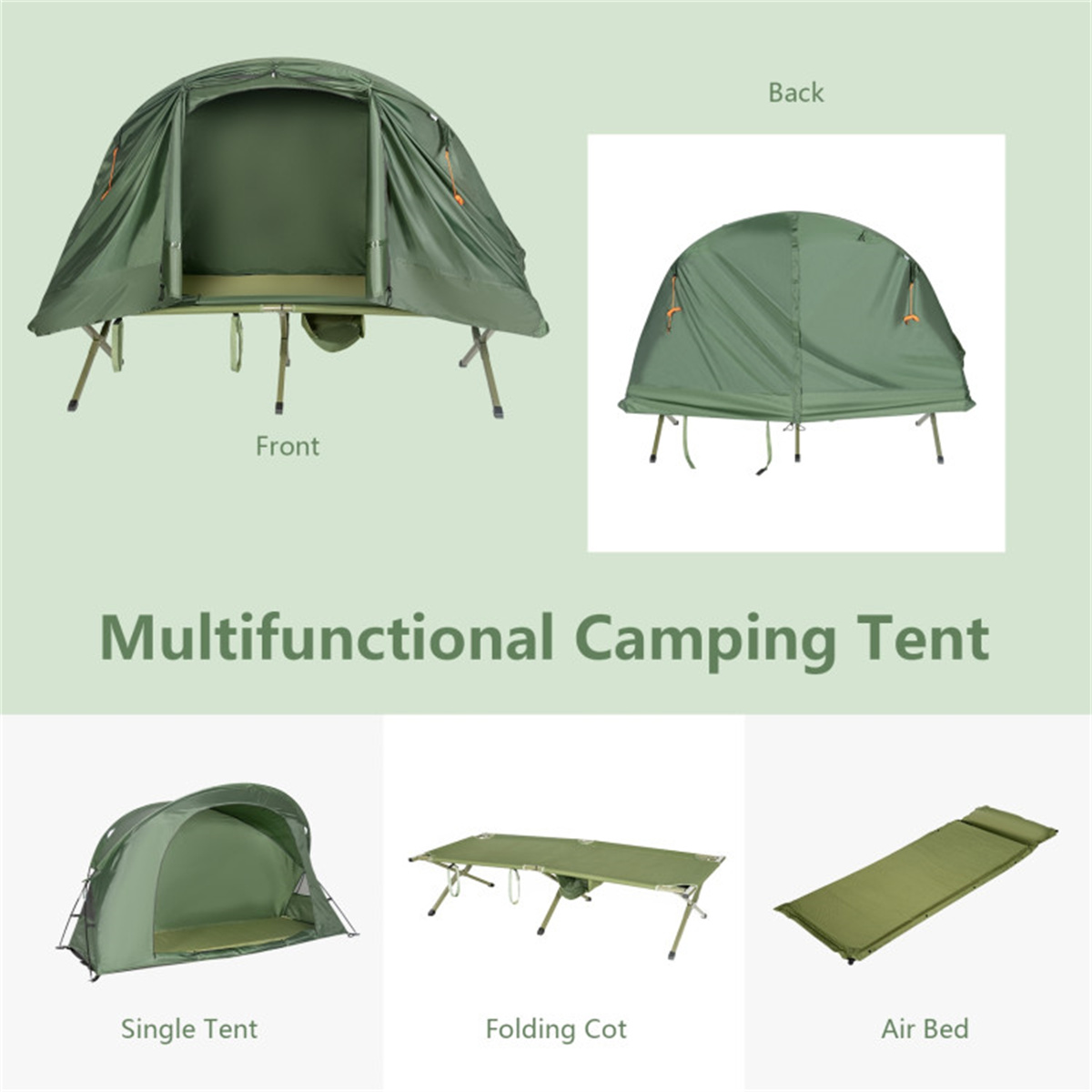 Riwcyla 1 Person Camping Tent with Sleeping Cot Combo, Waterproof Outdoor Cot Tent with Self-Inflating Mattress