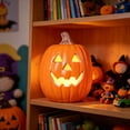 thumbnail image 6 of Vintage Halloween Pumpkin Decor, Battery Operated Light Up Jack O Lantern with Spooky Carved Triangle Face, LED Plastic Pumpkin Lamp, Classic Glowing Pumpkin for Home Mantel, 6 of 6