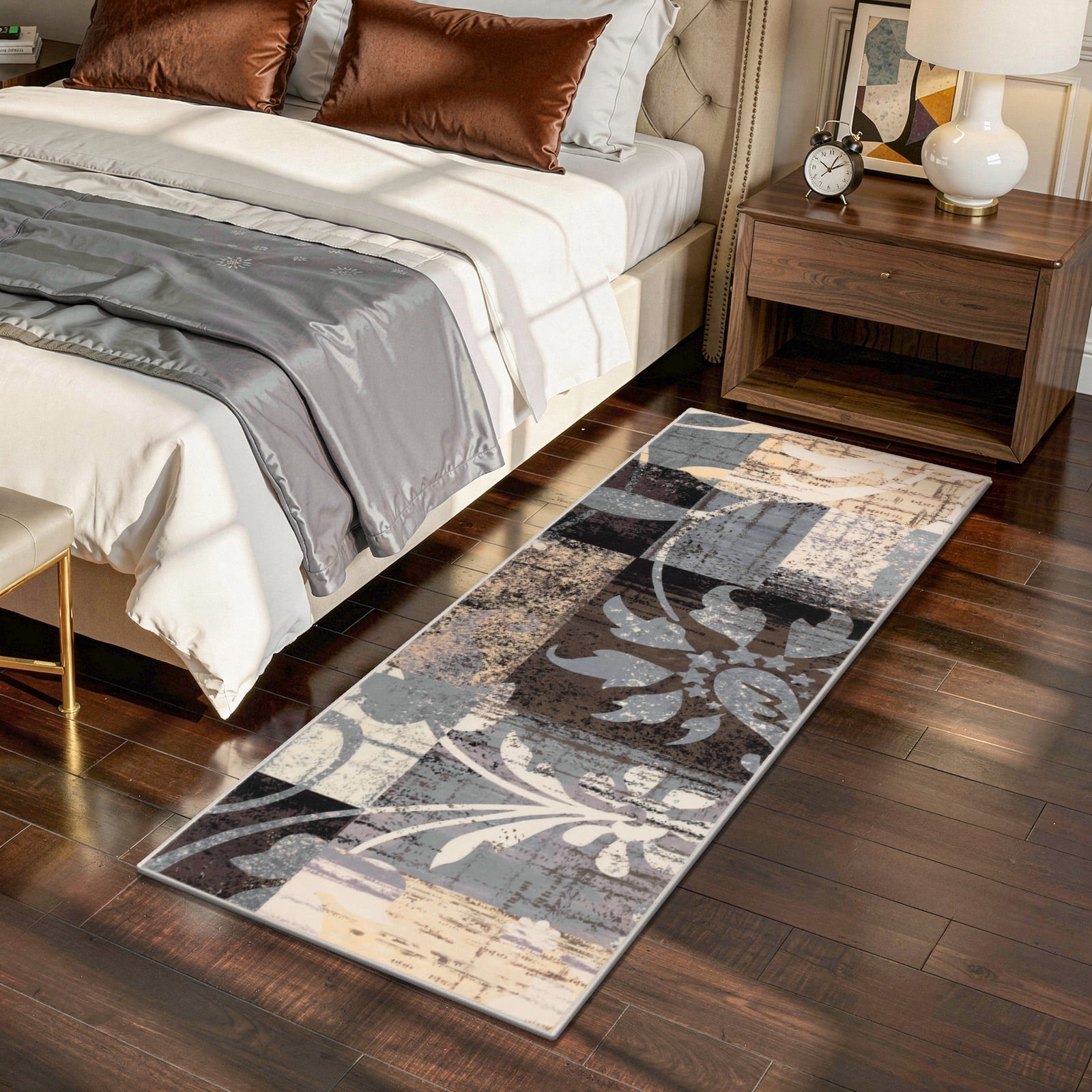 MJIAexp 2'x6' Boho Floral Kitchen Runner Rug Machine Washable Runner Rug Non-Slip Rubberback Hallway Runner Laundry Rug Throw Carpet for Living Room Dining Room Entryway Hallway Kitchen Gray Brown