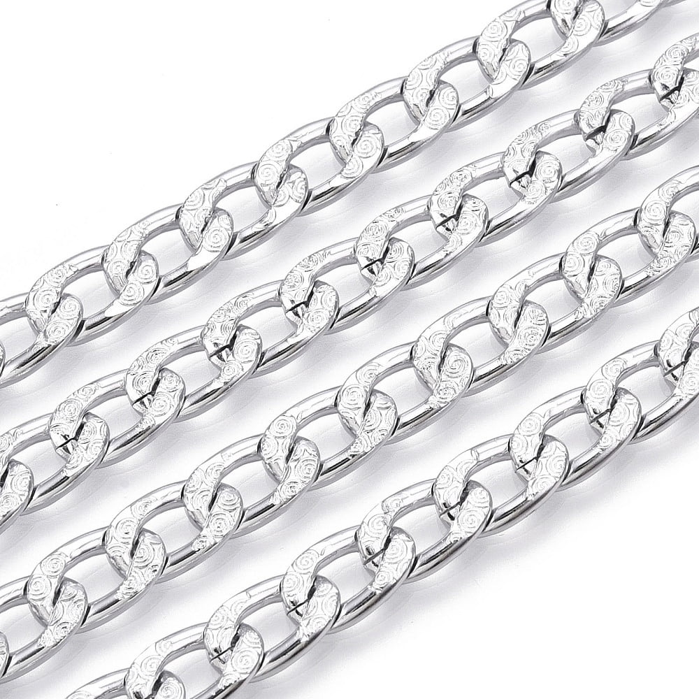 Aluminium Textured Cuban Link Chains Unwelded with Spool Silver 11.5x7x2mm 82.02 Feet(25m)/Roll diy