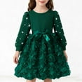 thumbnail image 2 of Girls Emerald Green Long Sleeve Party Dress with 3D Flowers, Fluffy Princess Dress for Birthday Christmas Holiday,Size 5-6 T, 2 of 9