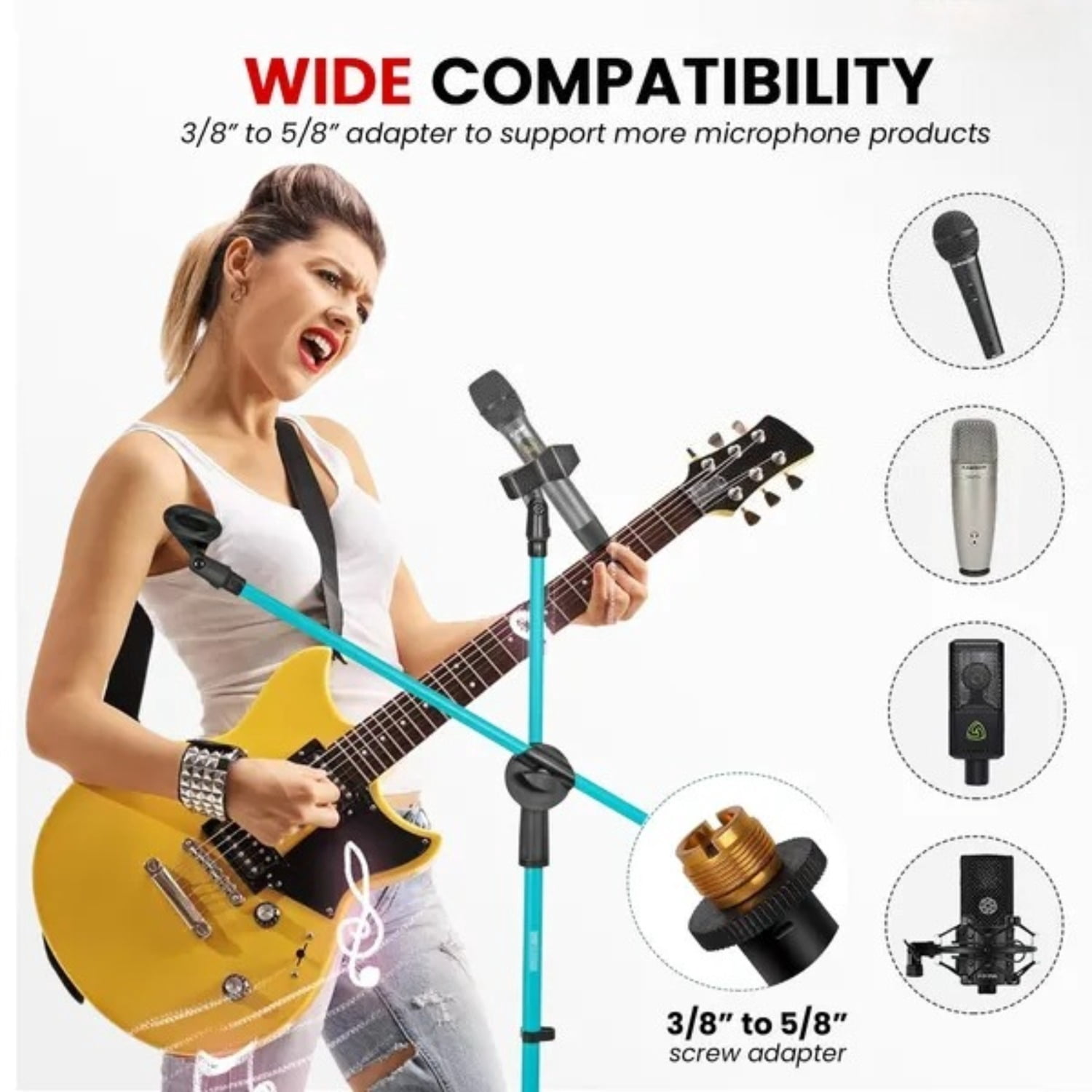 Floor-standing Microphone Stand, Universal Adjustable Tripod Microphone Arm Support, Capable of Holding 2 Microphones, with Adjustable Height. Applicable To Concerts and Recording Studios