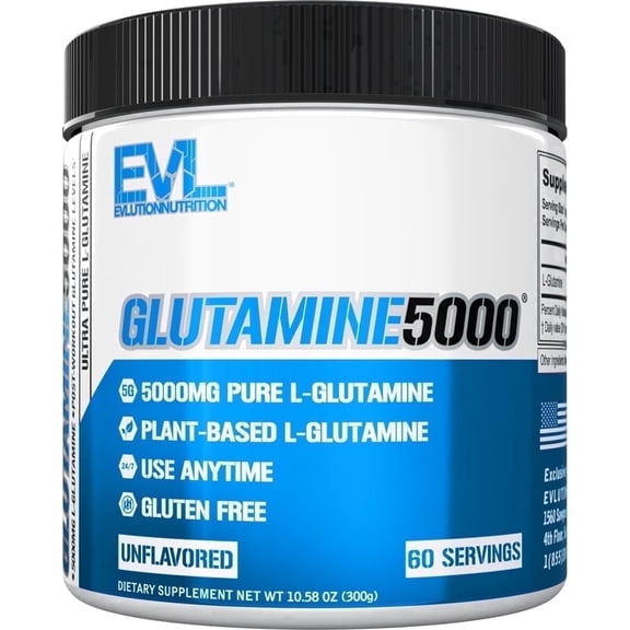 Ultra Pure L-Glutamine Powder - Gut Health & Post Workout Recovery Supplement 5000mg - Evlution Nutrition Glutamine 5g Essential Amino Acids for Men and Women