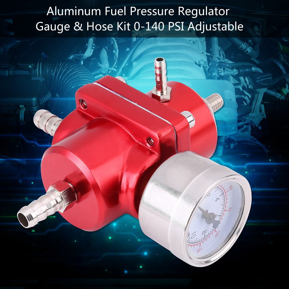 LYUMO Universal Aluminum Fuel Pressure Regulator Gauge & Hose Kit 0140