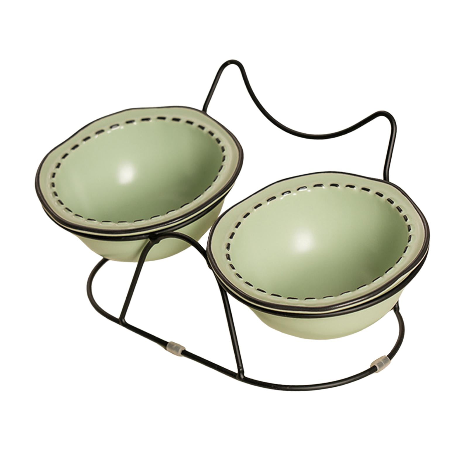 Bothyi Ceramic Pet Bowl Cat Dish Feeder AntiSlip Protect Pets Neck Raised Cat Bowl Cat Food and Water Bowl Set for Indoor Cats Puppy green