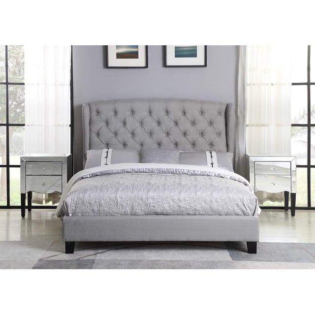 Best Master Frances Solid Wood/Fabric Upholstery Cal King Platform Bed in Gray