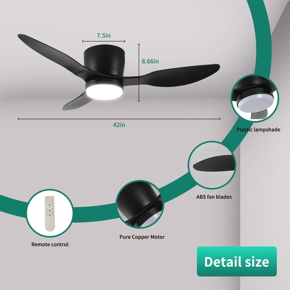 Tower Fan 42" Smart Flush Mount Ceiling Fans with Lights Remote,Quiet DC Motor,Outdoor Indoor Low Profile Ceiling Fan,Control with WIFI Alexa App,Dimmable,ABS blades,for Modern Bedroom Patio,Box Fan
