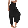 thumbnail image 3 of Pantalones Harén con Abertura Alta para Mujer, Pantalones Harén Hippies. Negro S, 3 of 7
