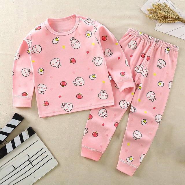 LSLJS Toddler Baby Kids Winter Pajama Set Boys Girls Solid Color Rabbit Print Long Sleeve Sweatshirt Top Pants Home Wear Clothes Suit
