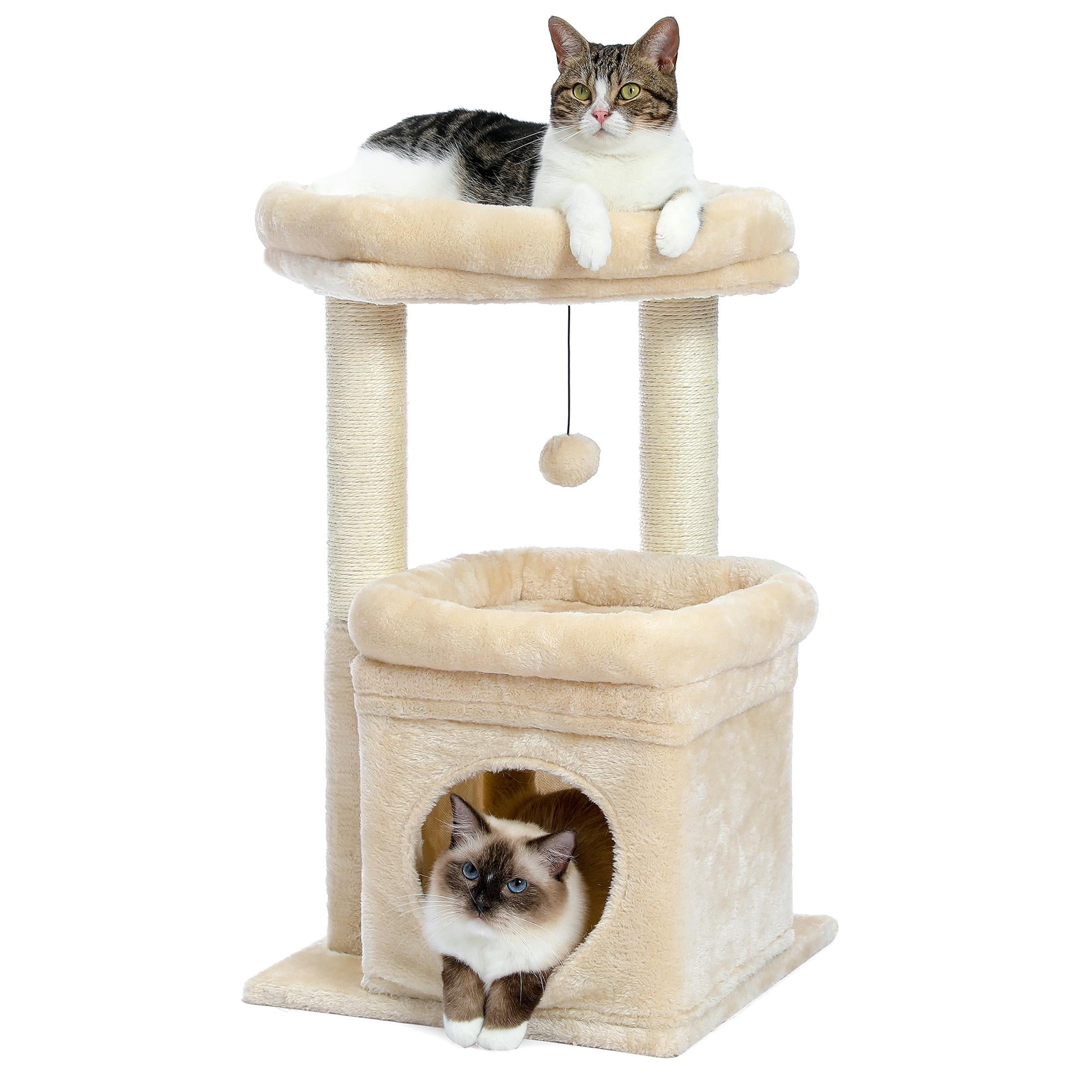 Pefilos 27" Cat Tree Tower for Indoor Cats with Private Cozy Cat Condo, Natural Sisal Scratching Posts and Plush Pom-pom for Small Cats, Beige Pefilos 27" Cat Tree Tower for Indoor Cats with Private Cozy Cat Condo, Natural Sisal Scratching Posts and Plush Pom-pom for Small Cats, Beige