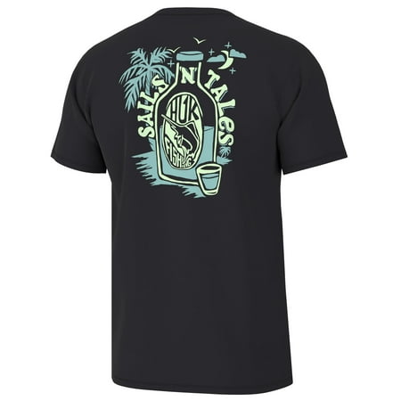 HUK Men's Standard Fishing Graphic Tee, Performance Short Sleeve, Quick-Dry, Sails N Tales-Black