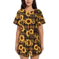 thumbnail image 1 of Fotbe Brown Blue Plaid Sunflower Conjunto de Pijama Estampado para Mujer, 2 Piezas, Ropa de Dormir con Camiseta de Manga Corta y Shorts Suaves-3X-Large, 1 of 6