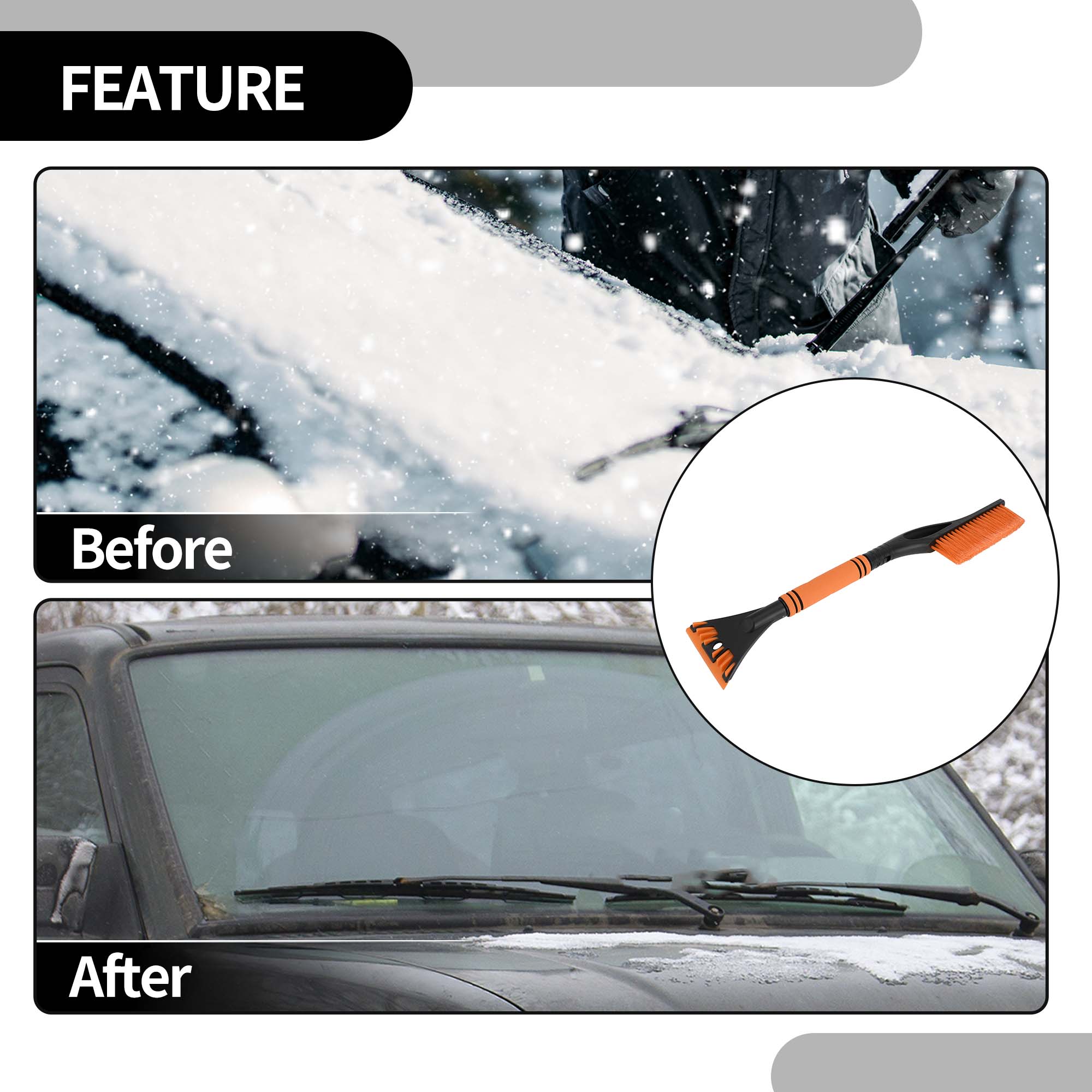 Unique Bargains Car Ice Scraper Brush with Broom - SUV Snow Frost Remover Orange
