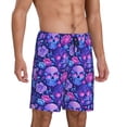 thumbnail image 2 of Goofa blue Skull purple flower1 Pattern Men's Pajama Short Sleep Shorts Soft Comfortable Breathable Pajamas Shorts with Pockets-Large, 2 of 6