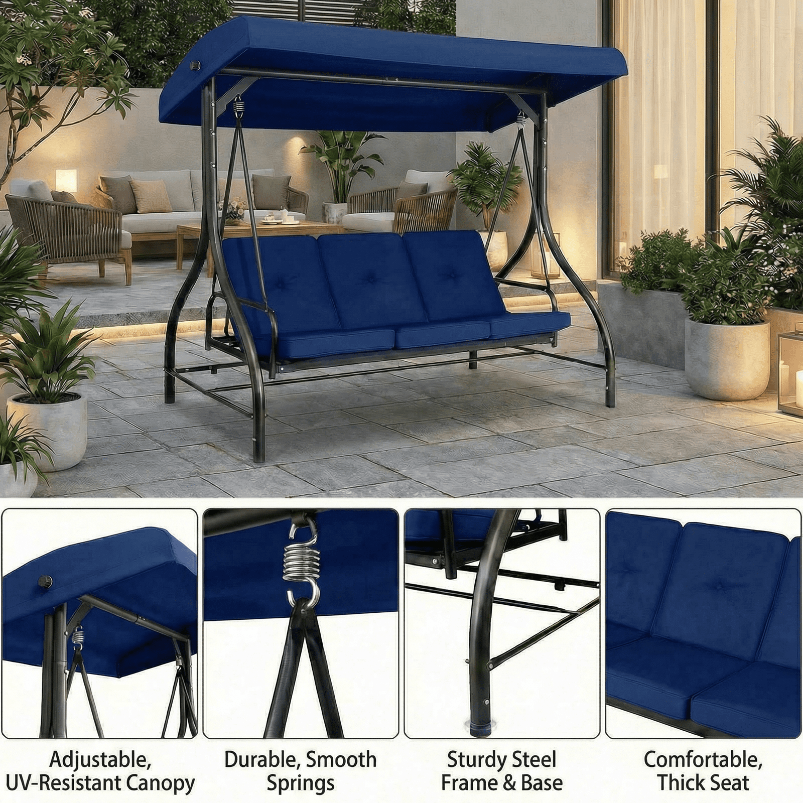 Pirecart 3 Person Patio Porch Swing Outdoor Converting Swing Pirecart 3 Person Patio Porch Swing Outdoor Converting Swing