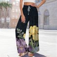 thumbnail image 5 of Endives Women's Linen Pant High Waisted Wide Leg Pant Flower Printed Baggy Loose Pants Spring Summer Trendy Purple, 5 of 6