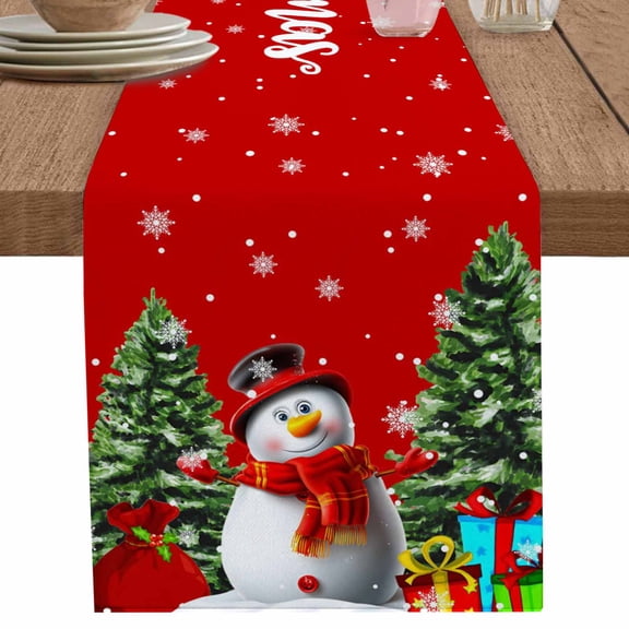 nqOlkjepod Red Christmas Snowman Table Runner 36 Inches Long Farmhouse Dress Scarves, Winter Snowflake Green Xmas Tree Dining Tablerunner for Coffee Table/Kitchen Island/Party Décor, Small 13" x 36"