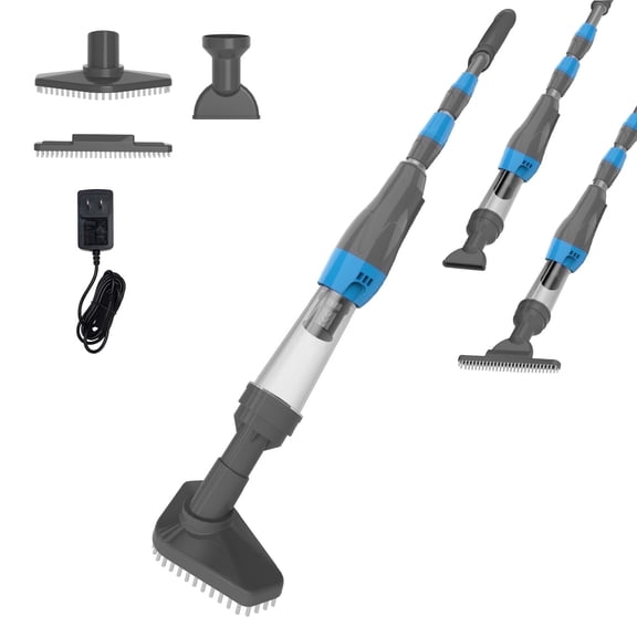 YSMJ Cordless Handheld Pool Vacuum, 90 Min Runtime Rechargeable Cleaner with Pole & Safety Detector for Small Above Ground Pools, Hot Tubs and Spas (Gray& Blue)