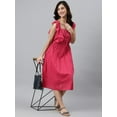 thumbnail image 3 of Janasya Summer Boho Square Neck Sleeveless Solid Pink Cotton Flared Midi Dress For Women, 3 of 7