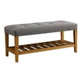 thumbnail image 3 of Xukmct Padded Seat Wood Frame Bench for Living Room, Bedroom, Dining Room, Gray + Brown, 3 of 5